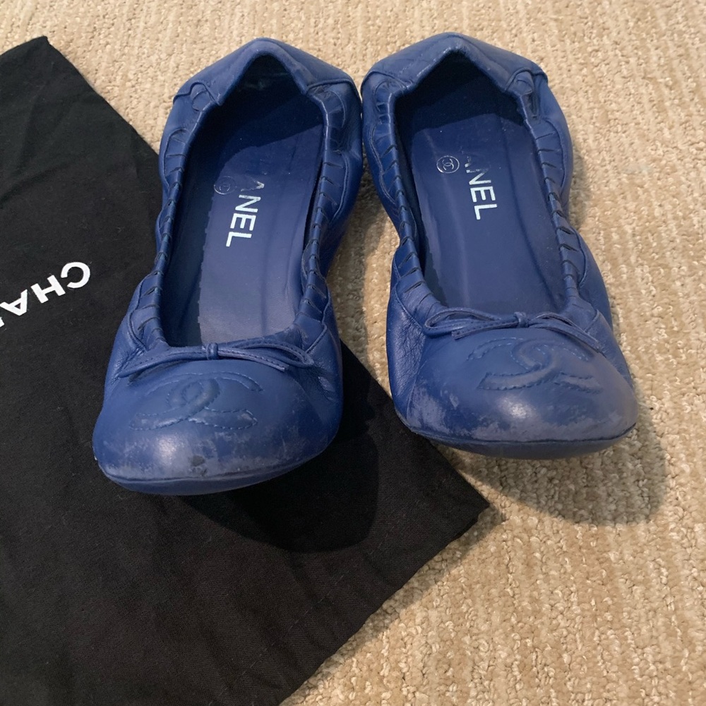 Chanel blue leather ballerina flats size 38 - Picture 3 of 12